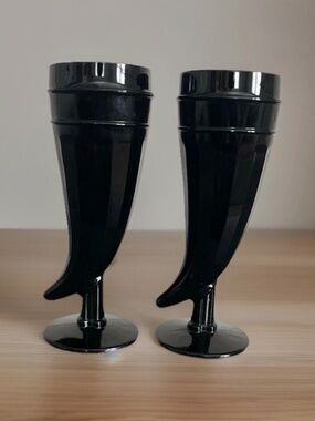 Vintage Black Amethyst Powder Horn Pilsner Goblets (set Of 2) Indiana Glass